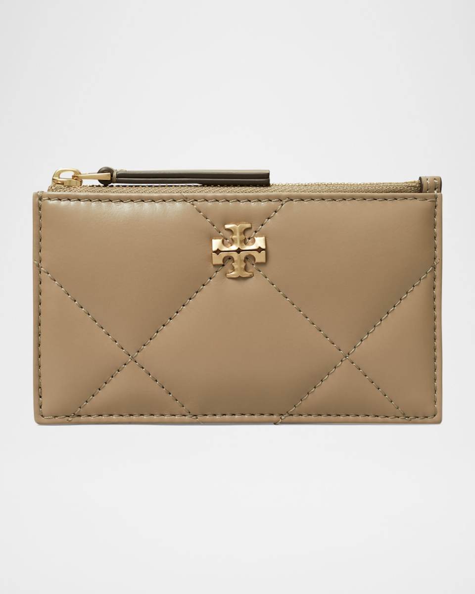 Kira Diamond Quilted Leather Zip Card Case